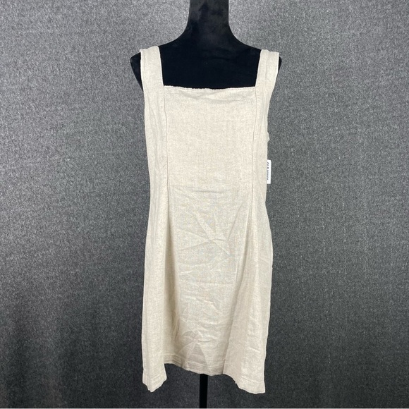 NWT Old Navy Linen Blend Dress Smocked Boho Square Neck Sheath Mini Large - Picture 2 of 11